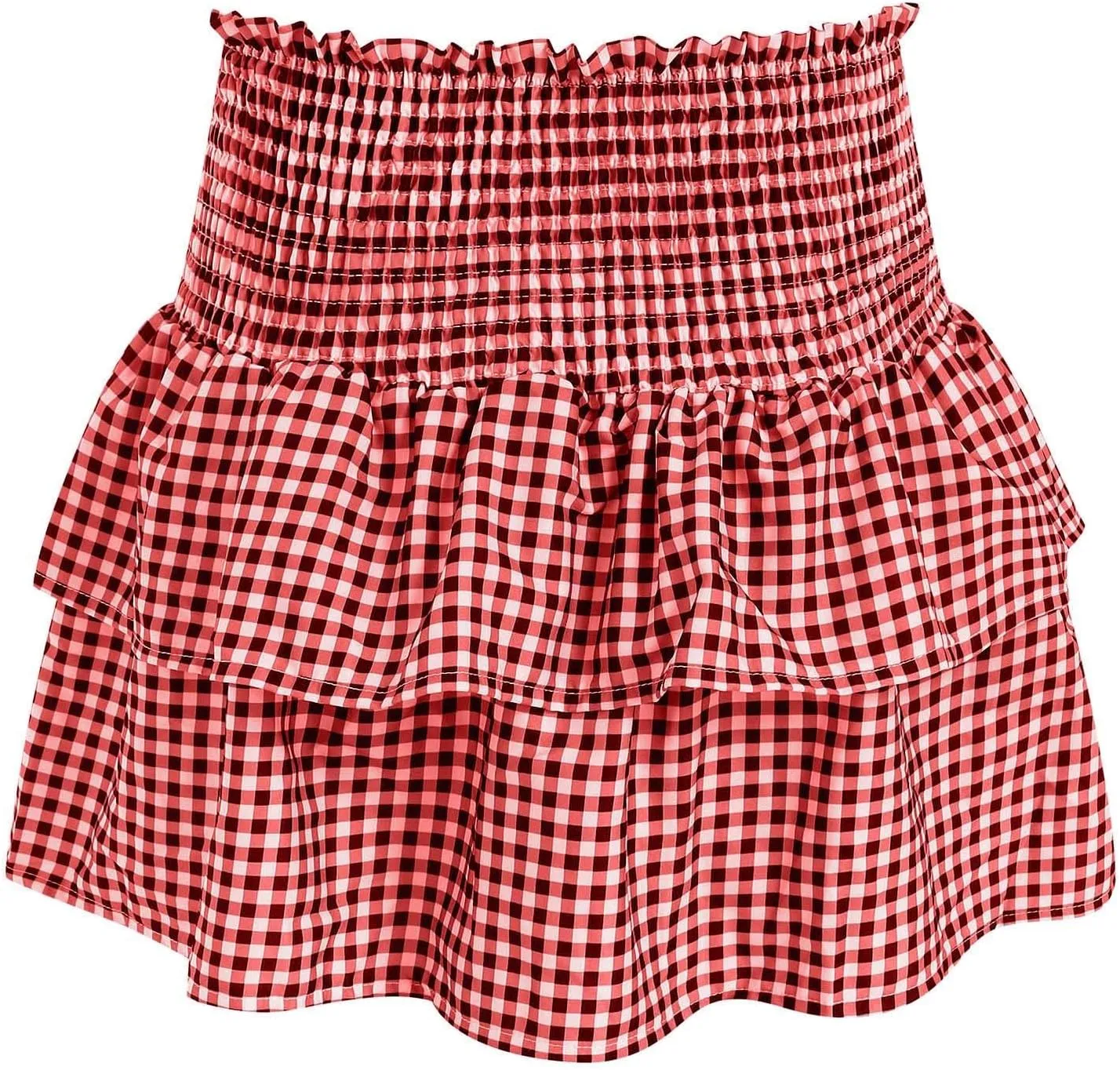 Mini Ruffle Skirt Women Pleated A Line Smocked Plaid Boho Elastic High Waist Layered Y2k Tiered Short Skirts