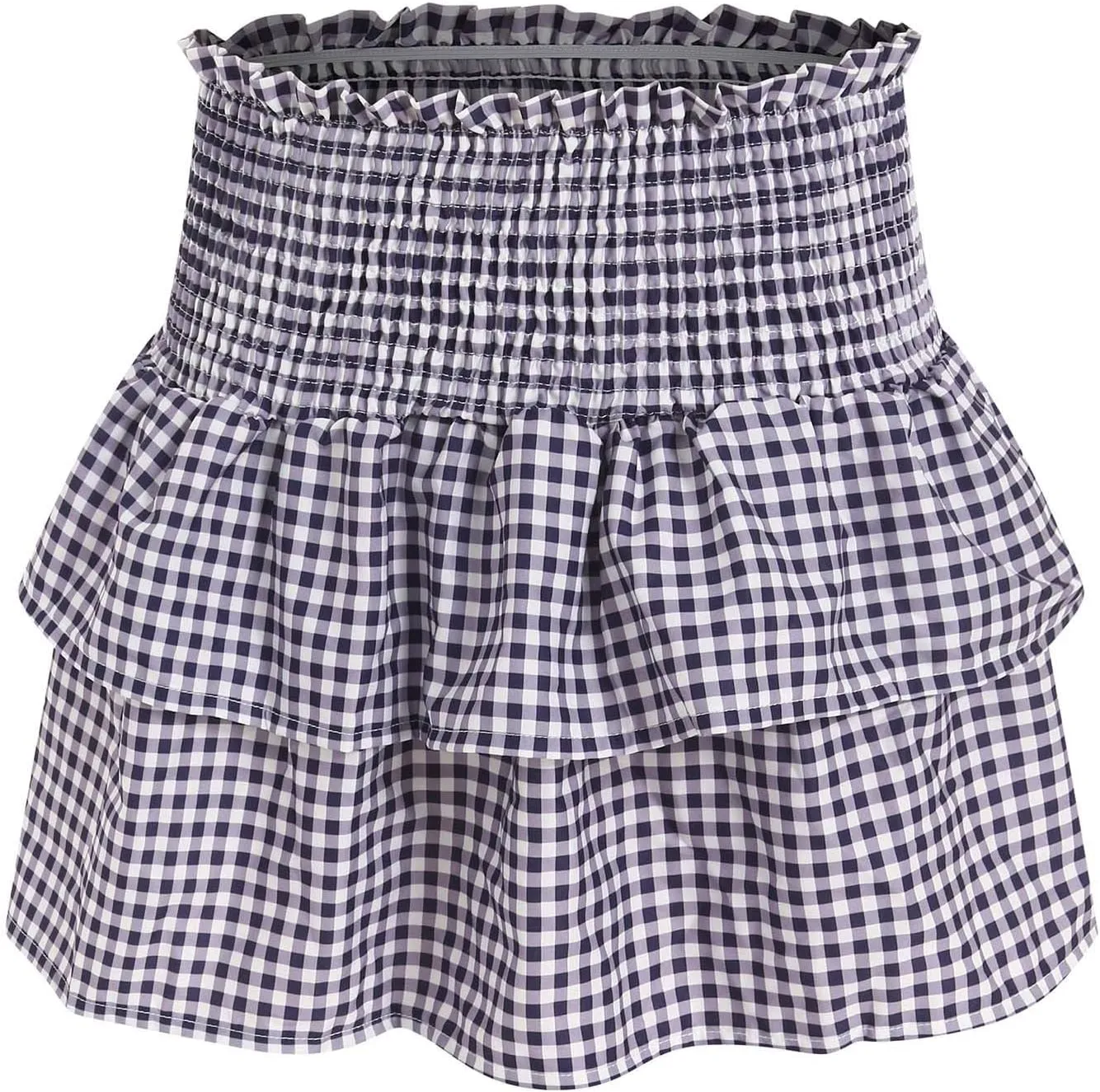 Mini Ruffle Skirt Women Pleated A Line Smocked Plaid Boho Elastic High Waist Layered Y2k Tiered Short Skirts