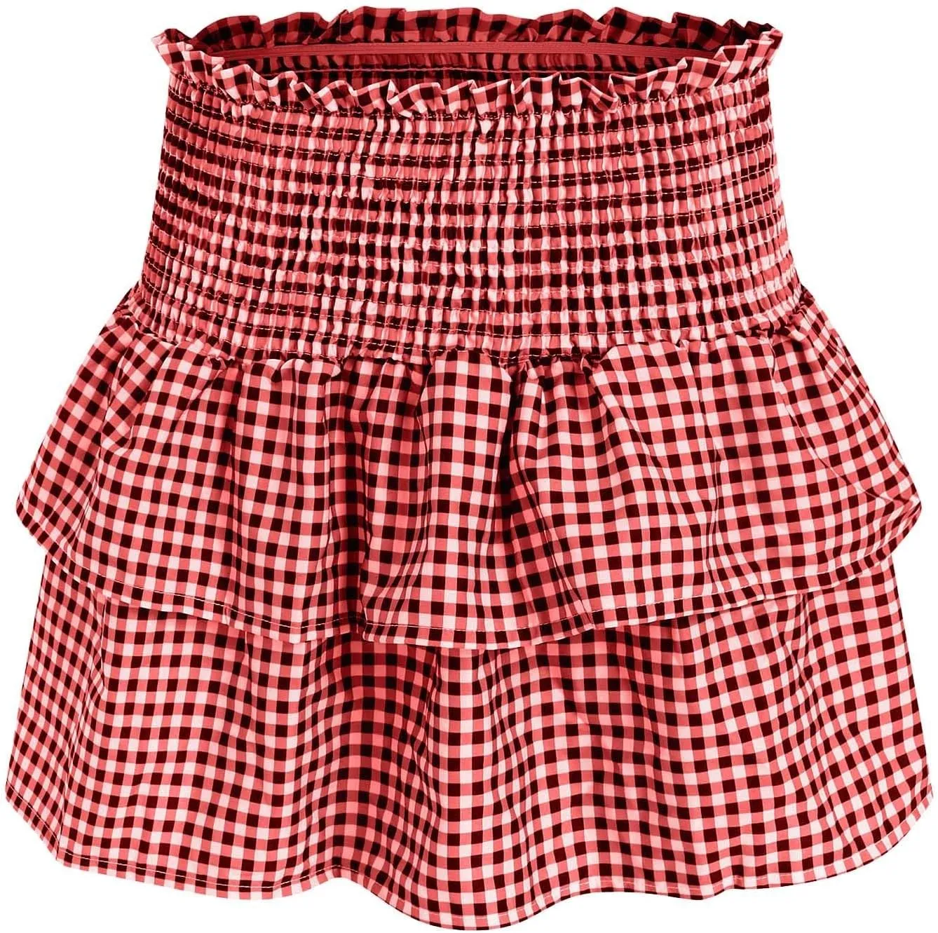 Mini Ruffle Skirt Women Pleated A Line Smocked Plaid Boho Elastic High Waist Layered Y2k Tiered Short Skirts