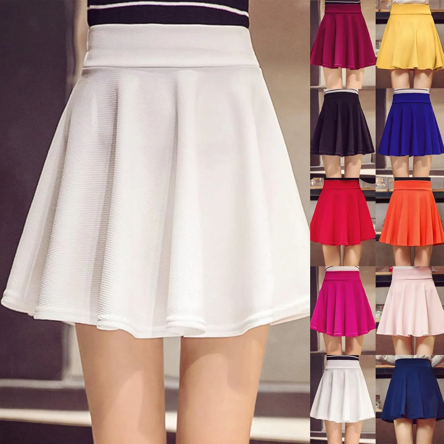 Mini Skirt for Women High Waisted Tennis Skirt Stretchy Flared Casual Skater Skirt School Teen Girls Pleated Skirts