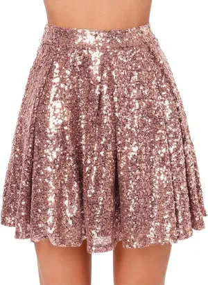 Mini Skirt Women's Fashion High Waist Pleated Solid Color Short Skirt Loose Sequin Skirt Flowy Sexy Mini Skirt