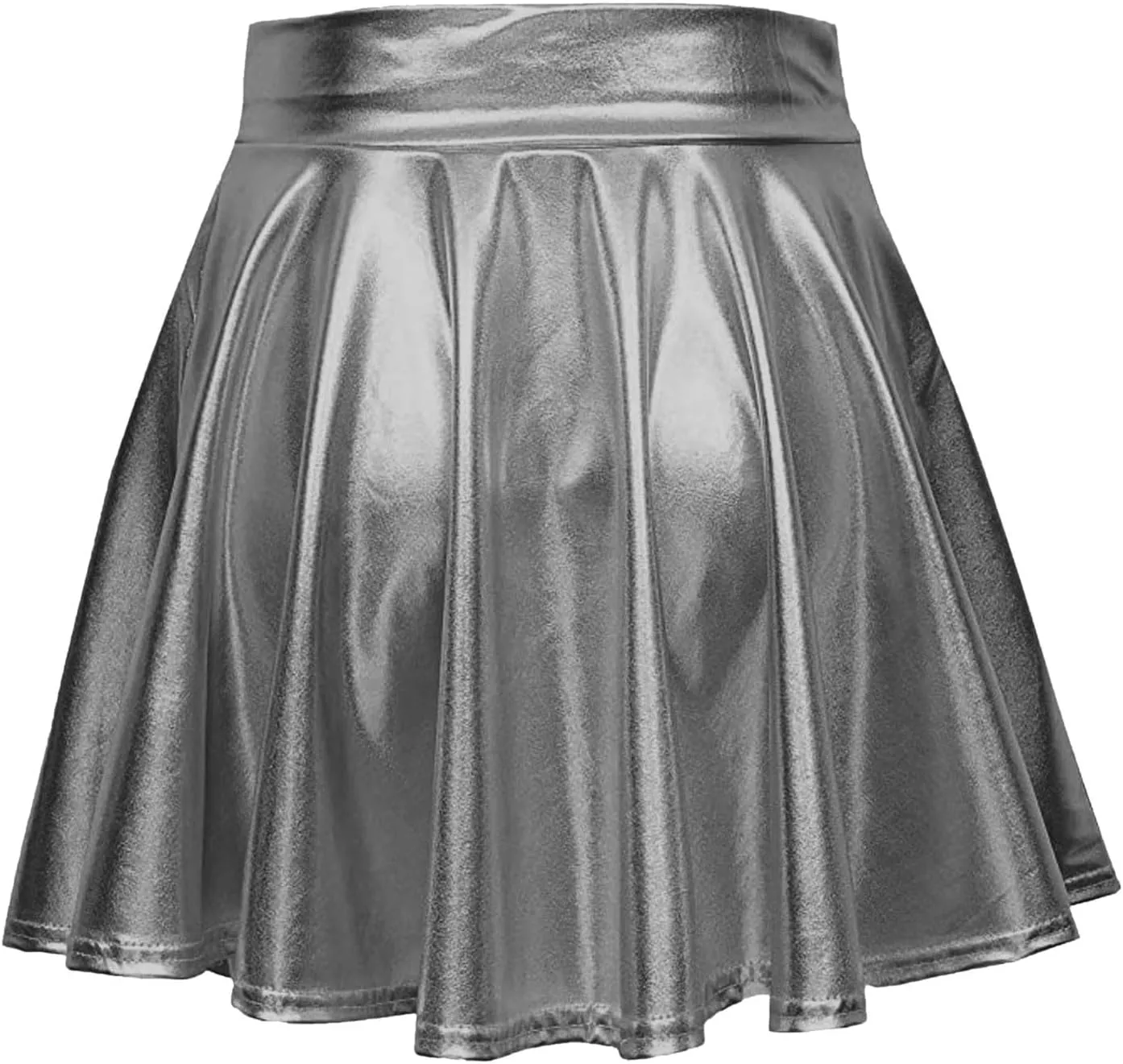 Mini Skirt Women's Fashion High Waist Pleated Solid Color Short Skirt Loose Skirt Metallic Skater Skirt Women