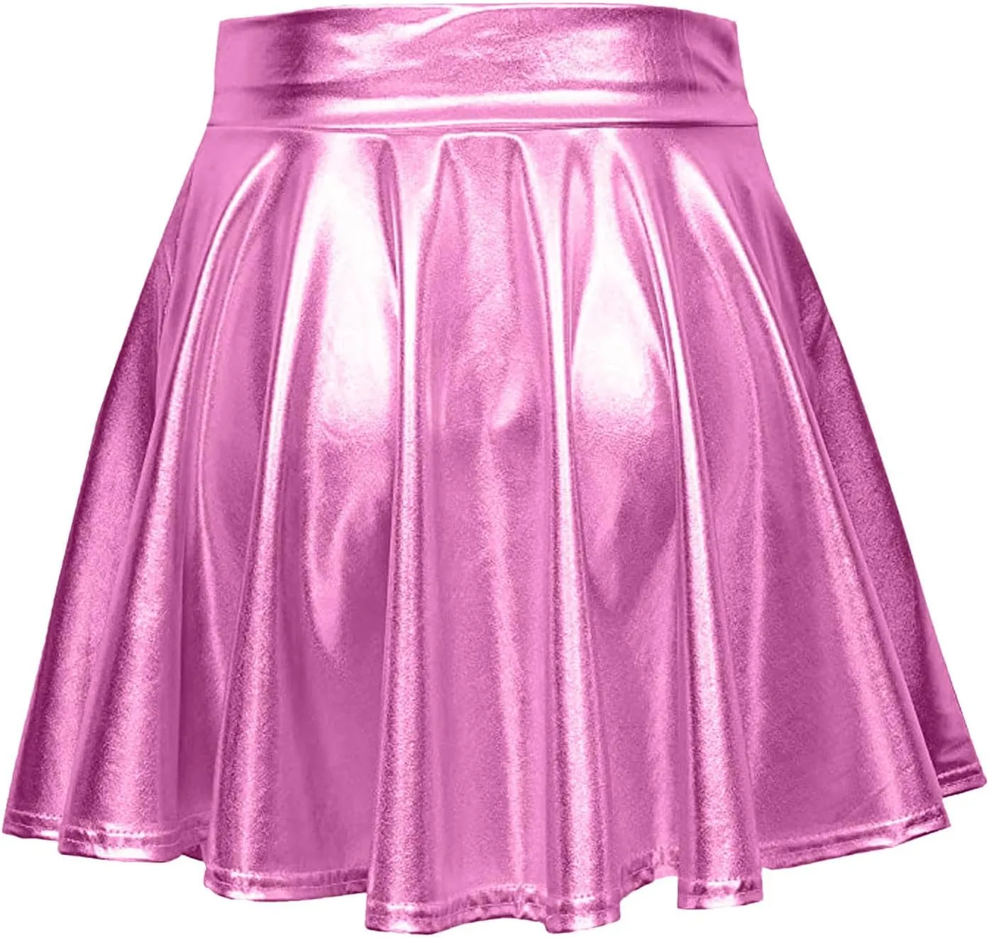 Mini Skirt Women's Fashion High Waist Pleated Solid Color Short Skirt Loose Skirt Metallic Skater Skirt Women