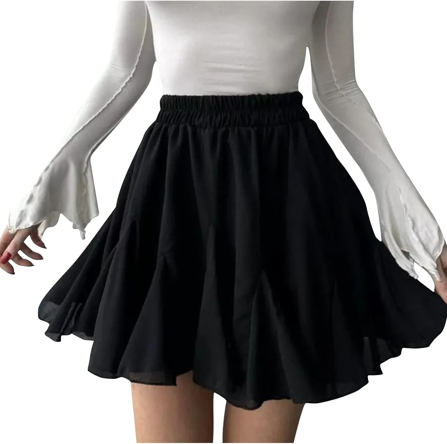 Mini Skirts for Women High Waist Pleated A-Line Skirt Basic Solid Color Beach Vacation Flowy Short Skirts