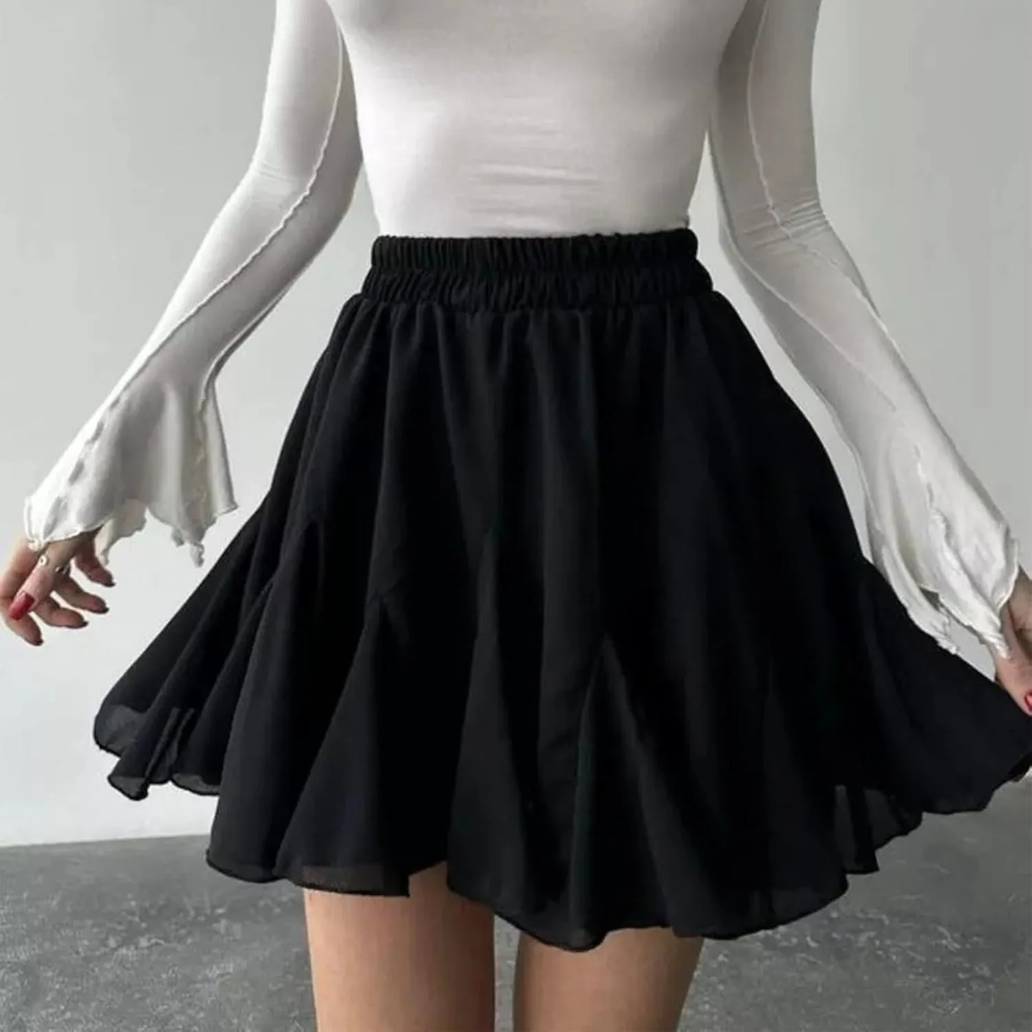 Mini Skirts for Women High Waist Pleated A-Line Skirt Basic Solid Color Beach Vacation Flowy Short Skirts