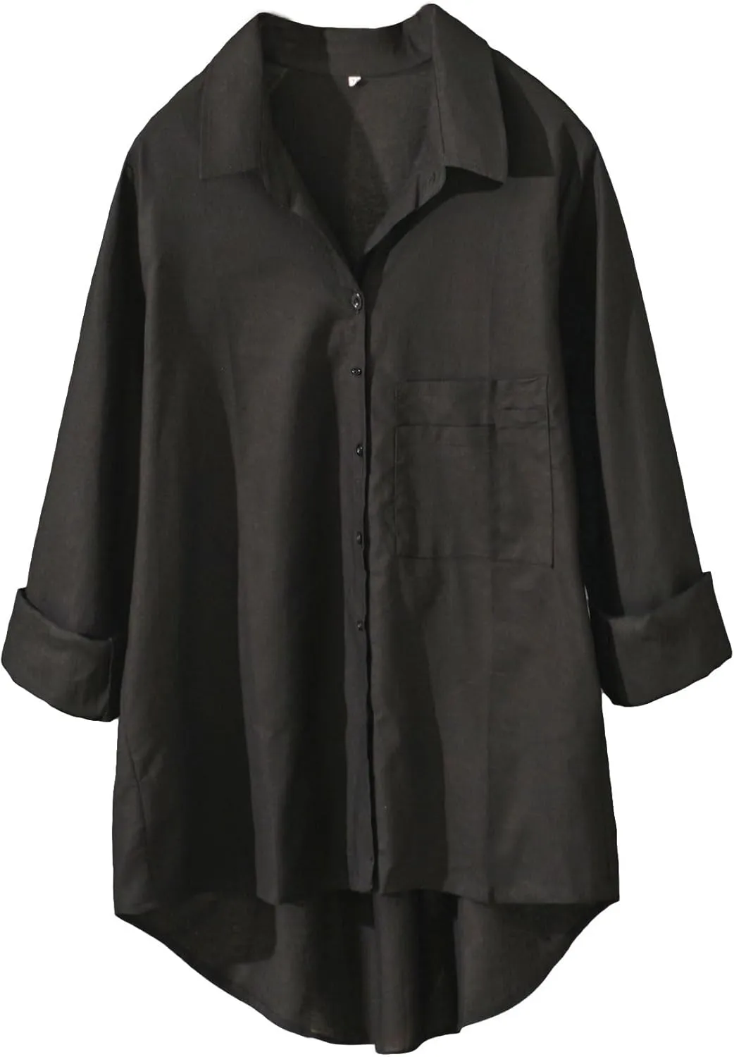 Minibee Women's Long Sleeve Shirts Button Down Blouse Cotton Tunic High Low Tops