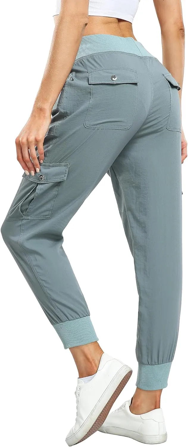 MISS MOLY Women's Hiking Cargo Pants Joggers Lightweight Quick Dry Casual Sweatpants Elastic Waist Button Pockets