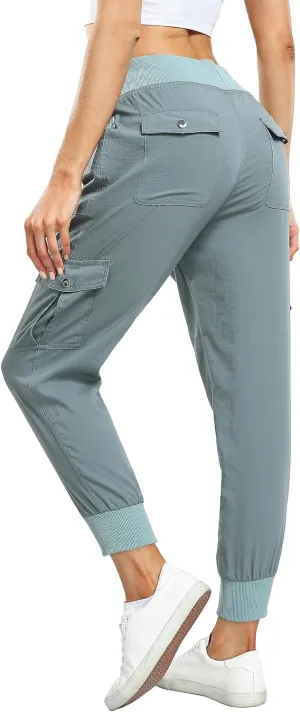 MISS MOLY Women's Hiking Cargo Pants Joggers Lightweight Quick Dry Casual Sweatpants Elastic Waist Button Pockets