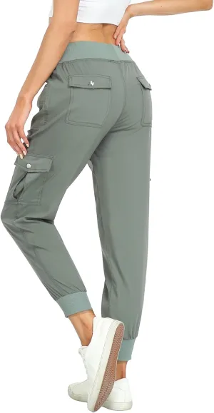 MISS MOLY Women's Hiking Cargo Pants Joggers Lightweight Quick Dry Casual Sweatpants Elastic Waist Button Pockets