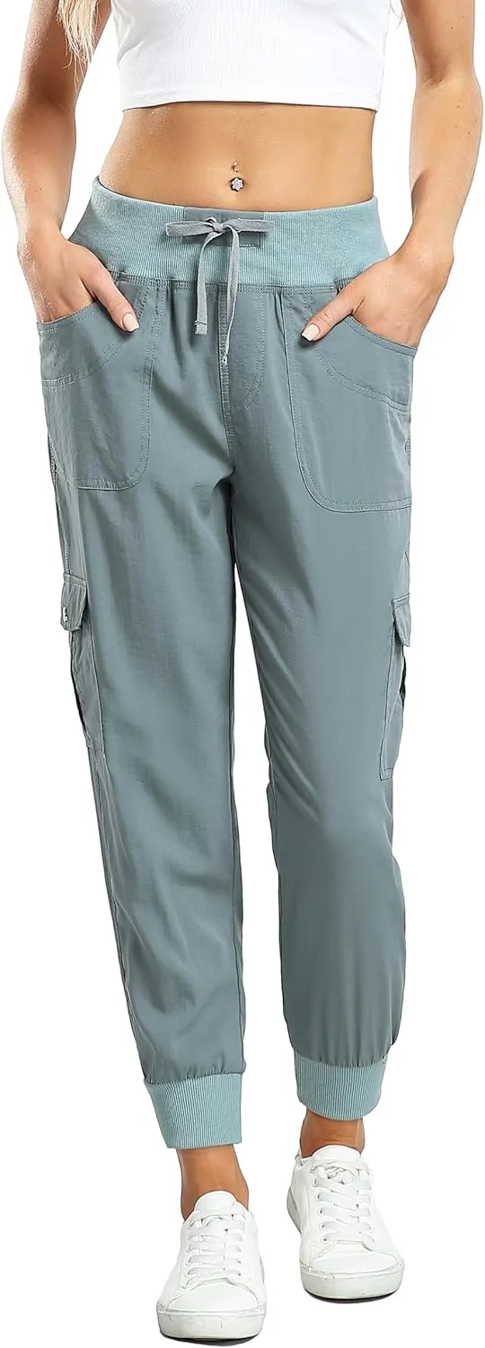 MISS MOLY Women's Hiking Cargo Pants Joggers Lightweight Quick Dry Casual Sweatpants Elastic Waist Button Pockets