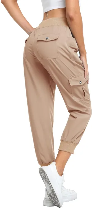 MISS MOLY Women's Hiking Cargo Pants Joggers Lightweight Quick Dry Casual Sweatpants Elastic Waist Button Pockets