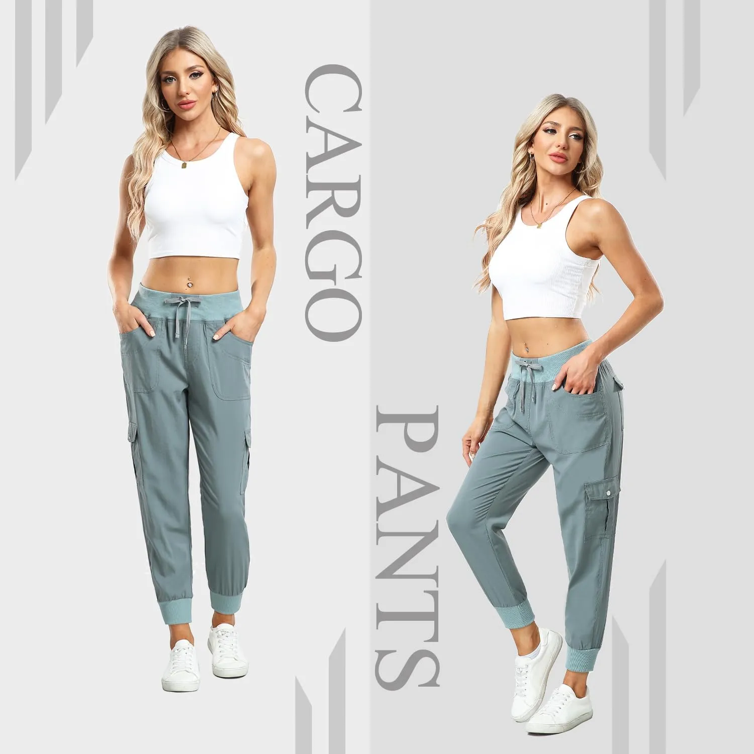 MISS MOLY Women's Hiking Cargo Pants Joggers Lightweight Quick Dry Casual Sweatpants Elastic Waist Button Pockets