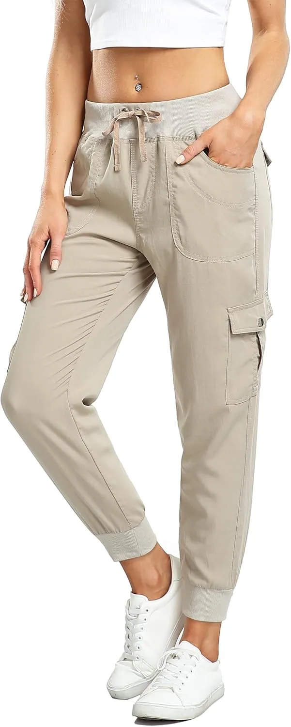 MISS MOLY Women's Hiking Cargo Pants Joggers Lightweight Quick Dry Casual Sweatpants Elastic Waist Button Pockets
