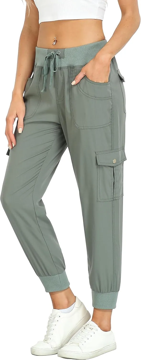 MISS MOLY Women's Hiking Cargo Pants Joggers Lightweight Quick Dry Casual Sweatpants Elastic Waist Button Pockets