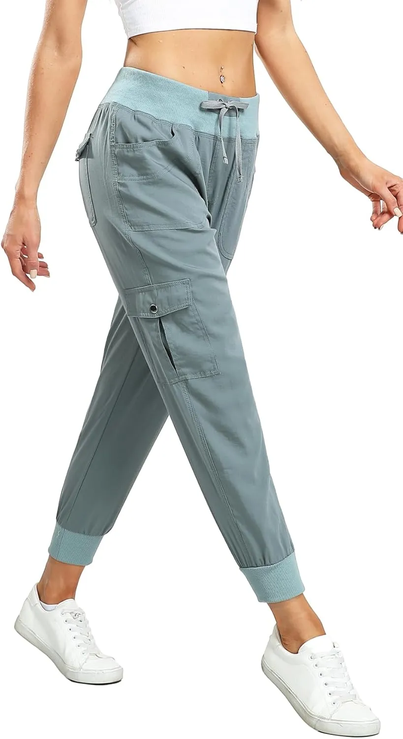 MISS MOLY Women's Hiking Cargo Pants Joggers Lightweight Quick Dry Casual Sweatpants Elastic Waist Button Pockets