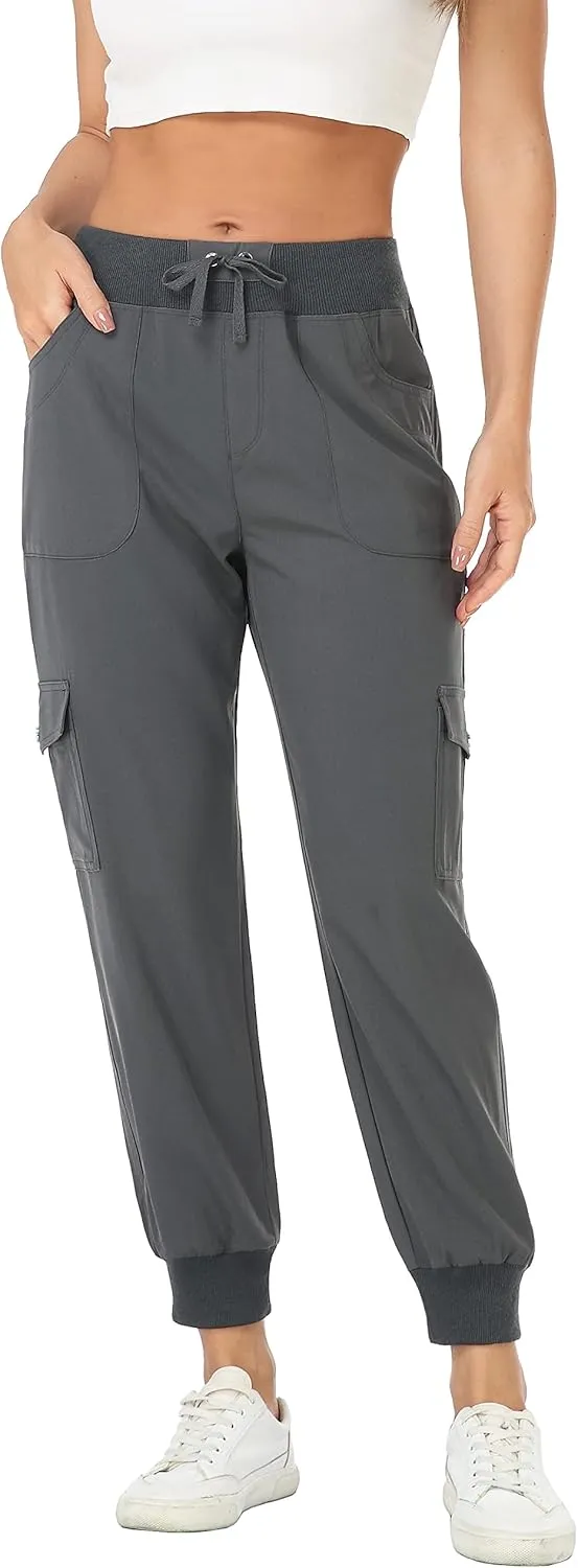 MISS MOLY Women's Hiking Cargo Pants Joggers Lightweight Quick Dry Casual Sweatpants Elastic Waist Button Pockets