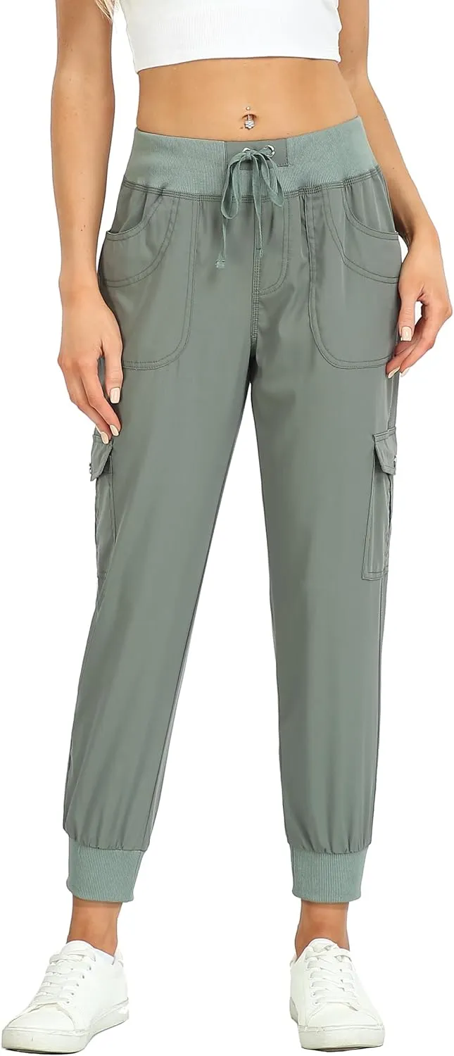 MISS MOLY Women's Hiking Cargo Pants Joggers Lightweight Quick Dry Casual Sweatpants Elastic Waist Button Pockets