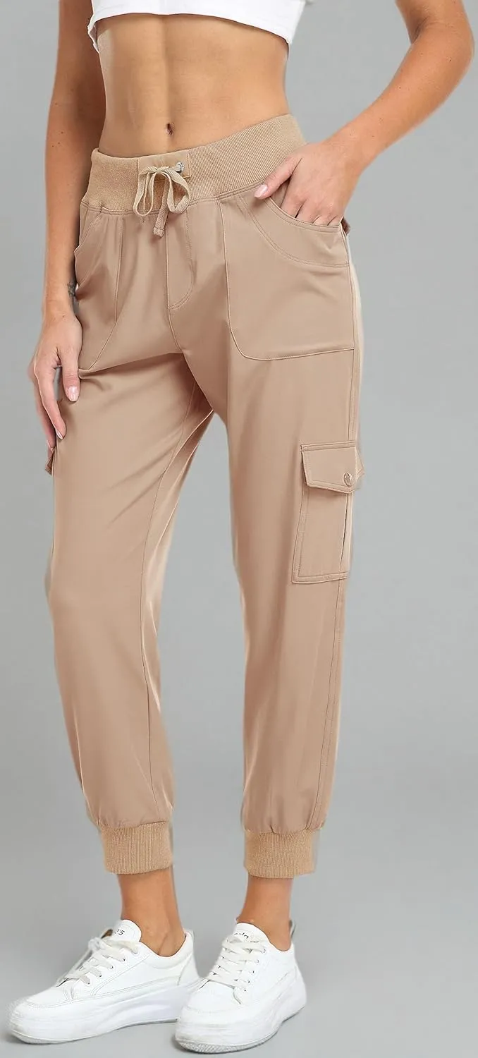 MISS MOLY Women's Hiking Cargo Pants Joggers Lightweight Quick Dry Casual Sweatpants Elastic Waist Button Pockets