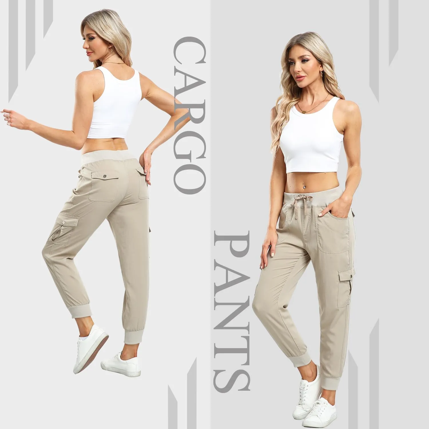 MISS MOLY Women's Hiking Cargo Pants Joggers Lightweight Quick Dry Casual Sweatpants Elastic Waist Button Pockets