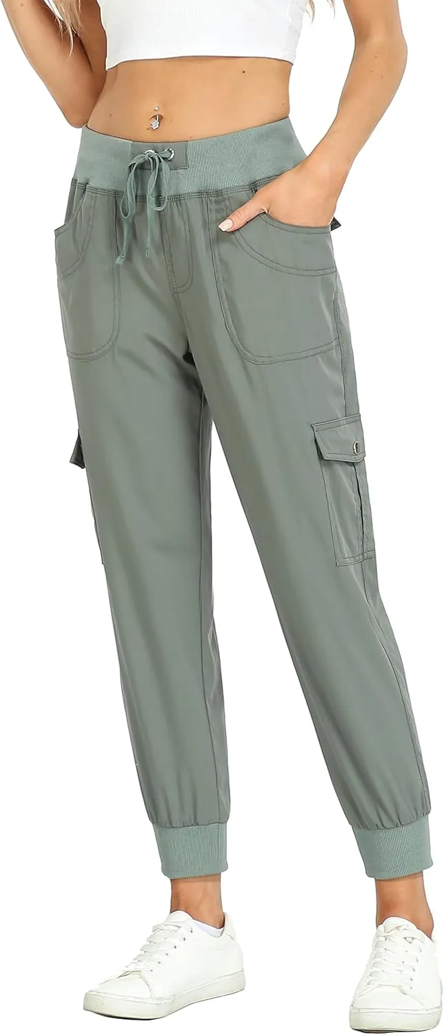 MISS MOLY Women's Hiking Cargo Pants Joggers Lightweight Quick Dry Casual Sweatpants Elastic Waist Button Pockets