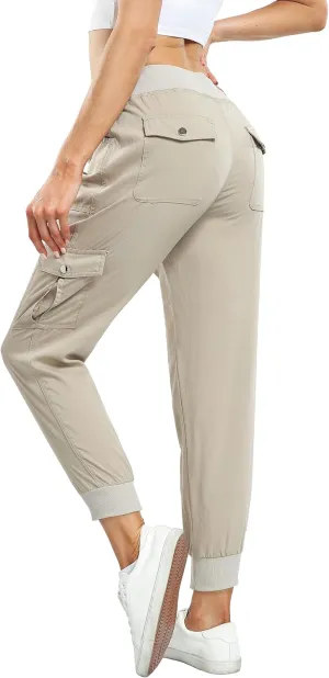 MISS MOLY Women's Hiking Cargo Pants Joggers Lightweight Quick Dry Casual Sweatpants Elastic Waist Button Pockets