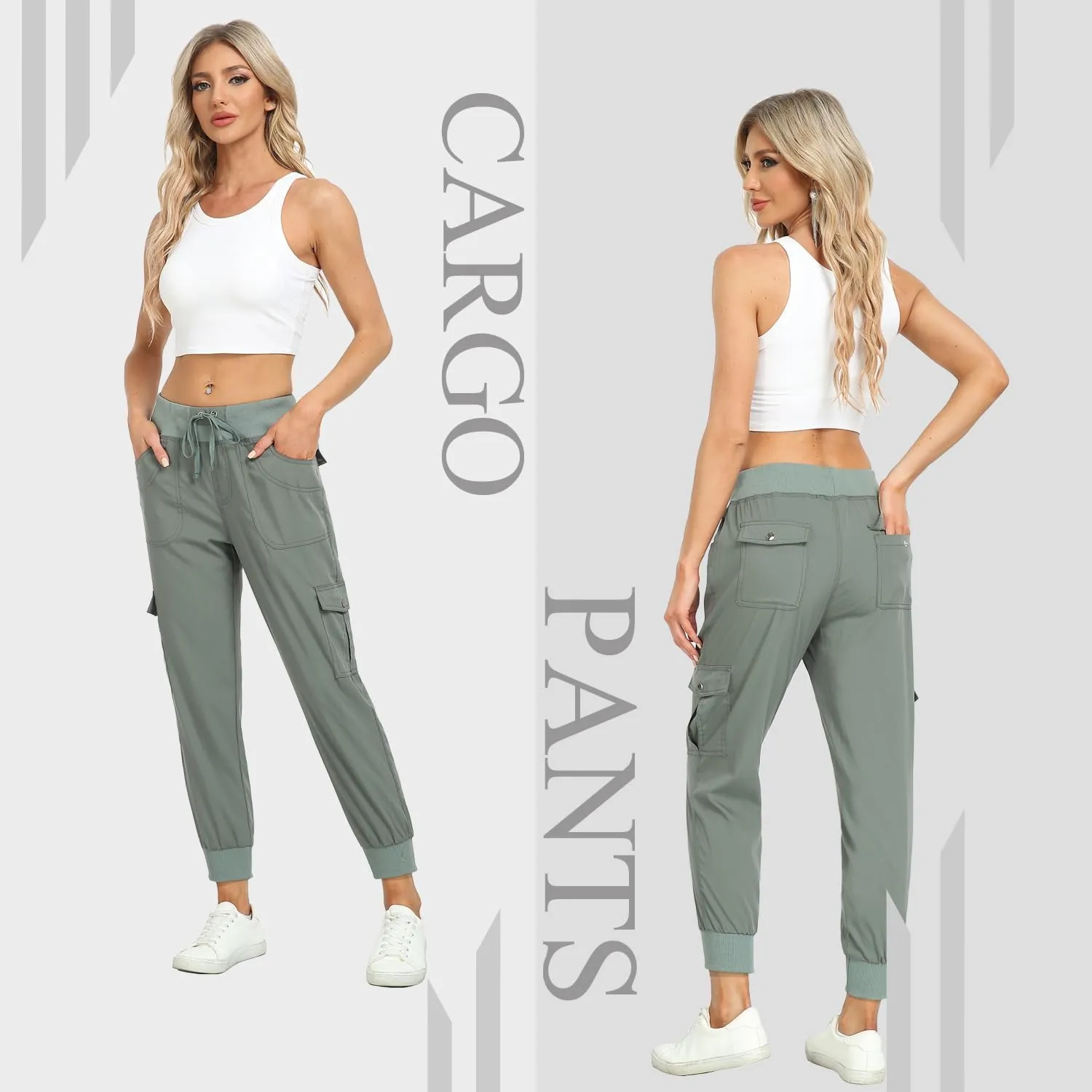 MISS MOLY Women's Hiking Cargo Pants Joggers Lightweight Quick Dry Casual Sweatpants Elastic Waist Button Pockets