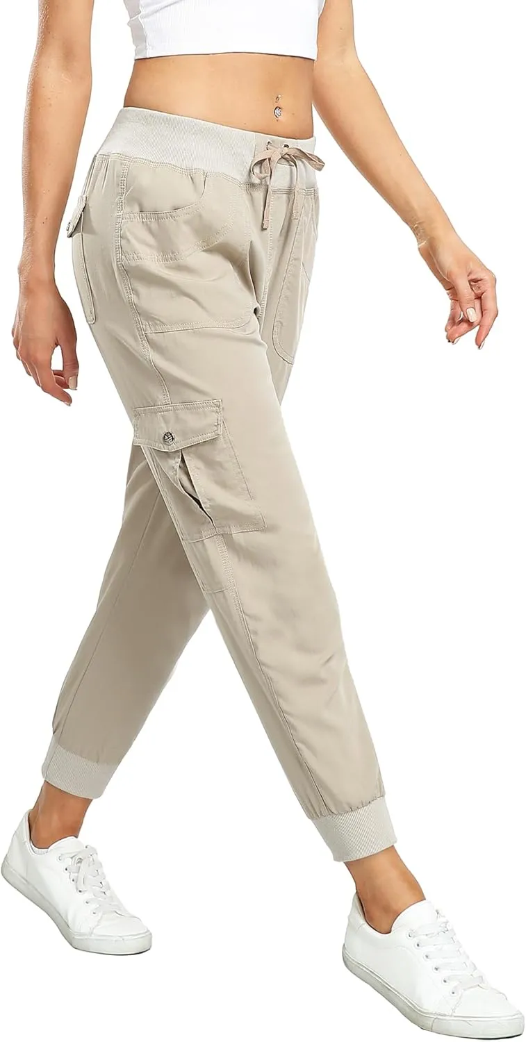 MISS MOLY Women's Hiking Cargo Pants Joggers Lightweight Quick Dry Casual Sweatpants Elastic Waist Button Pockets