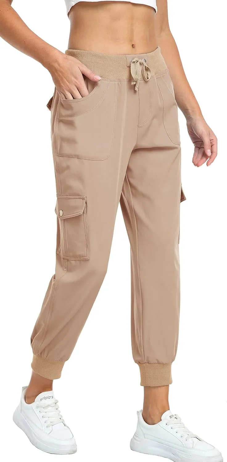MISS MOLY Women's Hiking Cargo Pants Joggers Lightweight Quick Dry Casual Sweatpants Elastic Waist Button Pockets