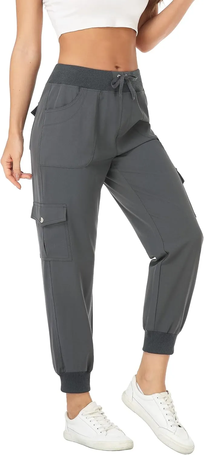 MISS MOLY Women's Hiking Cargo Pants Joggers Lightweight Quick Dry Casual Sweatpants Elastic Waist Button Pockets