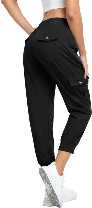 MISS MOLY Women's Hiking Cargo Pants Joggers Lightweight Quick Dry Casual Sweatpants Elastic Waist Button Pockets