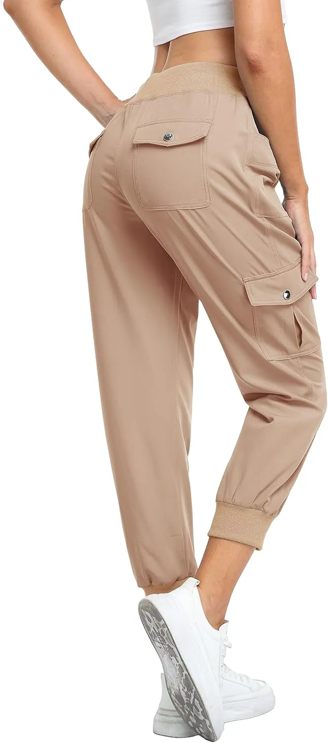 MISS MOLY Women's Hiking Cargo Pants Joggers Lightweight Quick Dry Casual Sweatpants Elastic Waist Button Pockets