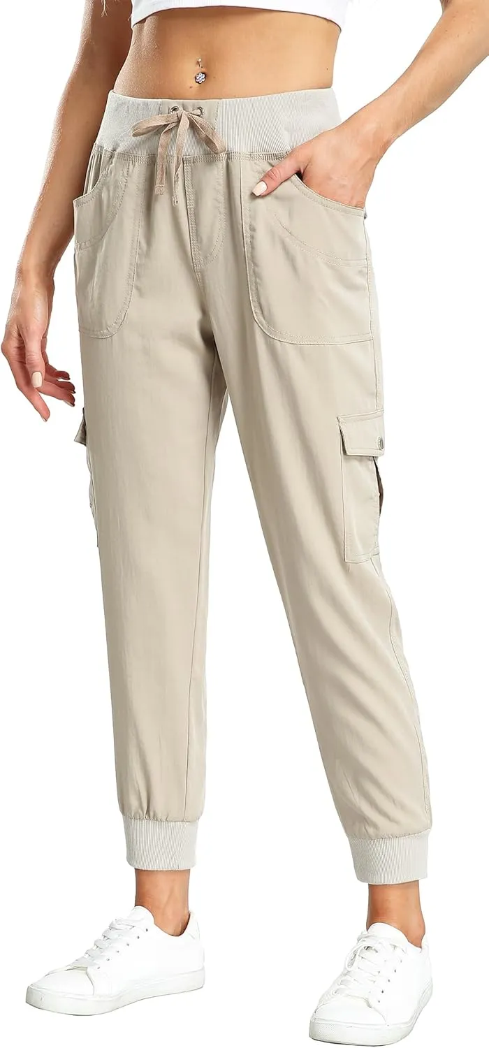 MISS MOLY Women's Hiking Cargo Pants Joggers Lightweight Quick Dry Casual Sweatpants Elastic Waist Button Pockets