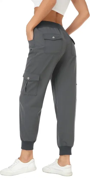 MISS MOLY Women's Hiking Cargo Pants Joggers Lightweight Quick Dry Casual Sweatpants Elastic Waist Button Pockets