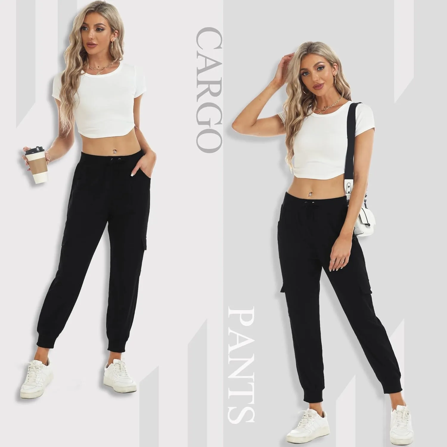 MISS MOLY Women's Hiking Cargo Pants Joggers Lightweight Quick Dry Casual Sweatpants Elastic Waist Button Pockets