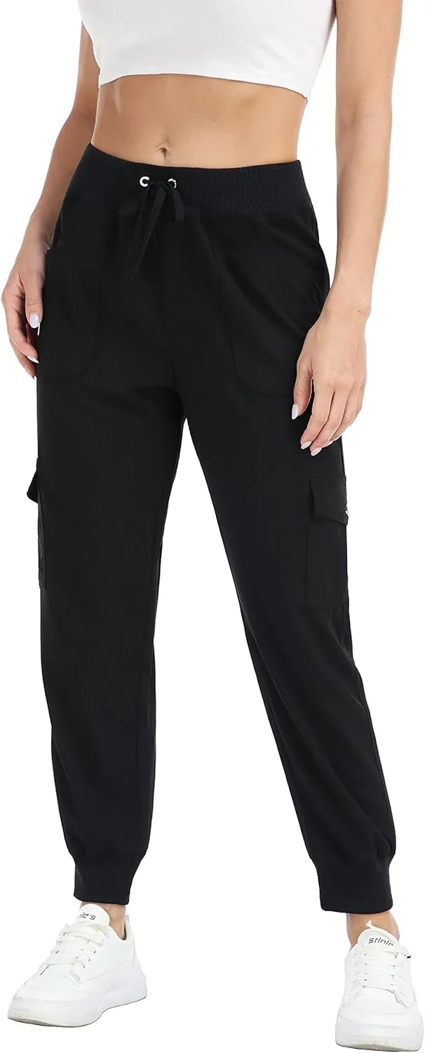 MISS MOLY Women's Hiking Cargo Pants Joggers Lightweight Quick Dry Casual Sweatpants Elastic Waist Button Pockets