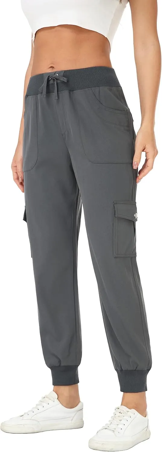 MISS MOLY Women's Hiking Cargo Pants Joggers Lightweight Quick Dry Casual Sweatpants Elastic Waist Button Pockets