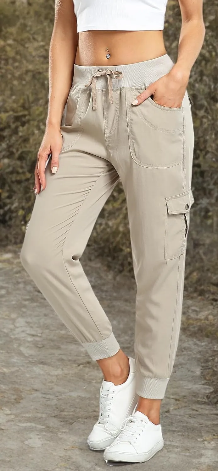 MISS MOLY Women's Hiking Cargo Pants Joggers Lightweight Quick Dry Casual Sweatpants Elastic Waist Button Pockets