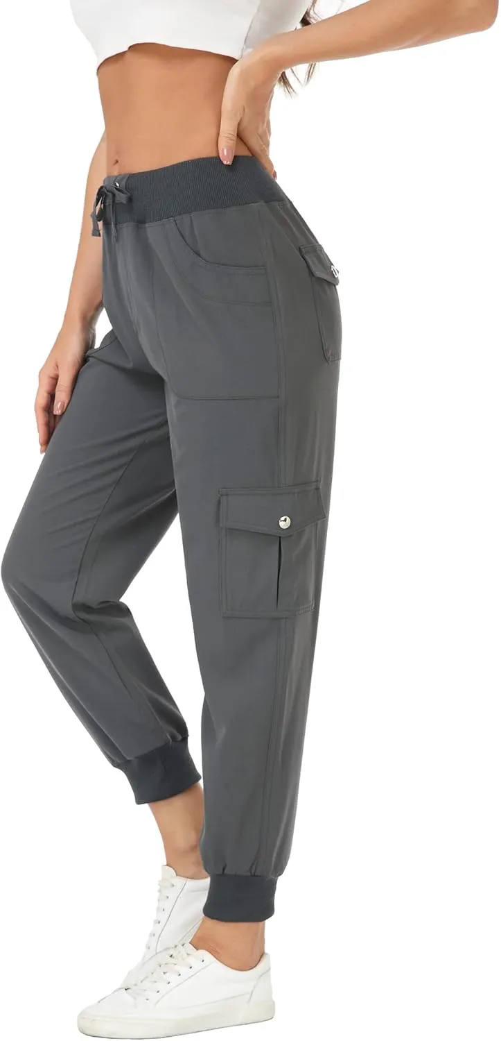 MISS MOLY Women's Hiking Cargo Pants Joggers Lightweight Quick Dry Casual Sweatpants Elastic Waist Button Pockets