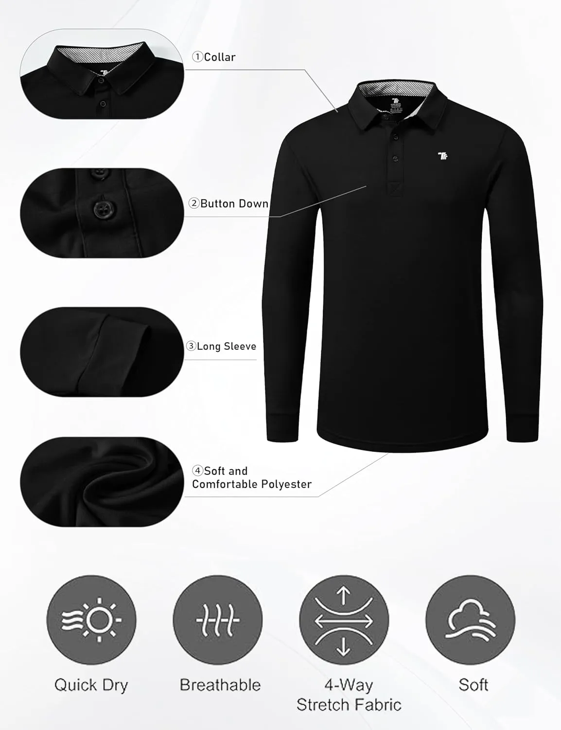 MoFiz Men's Long Sleeve Shirts Quarter Zip Pullover Men's Polo Shirts Quick Dry