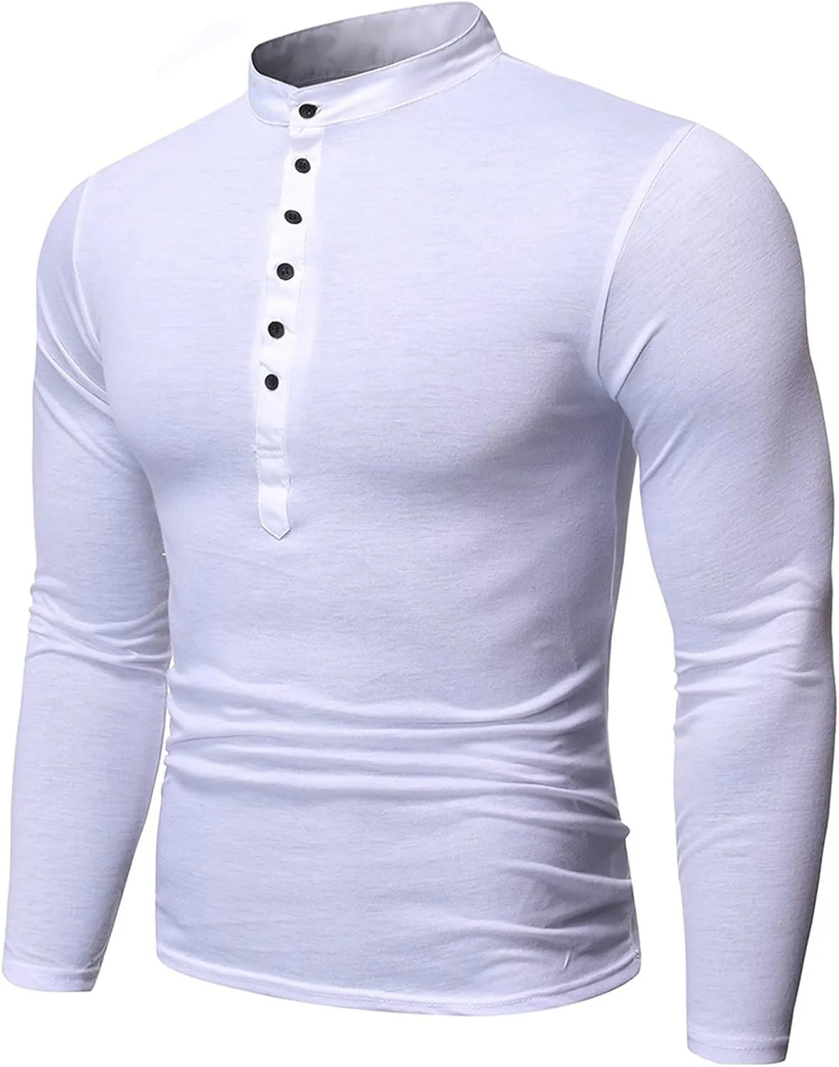 Muscle Slim Fit Henley Shirt for Men Casual Long Sleeve Button Down V Neck Shirts Gym Fitness Athletic Tees Tops