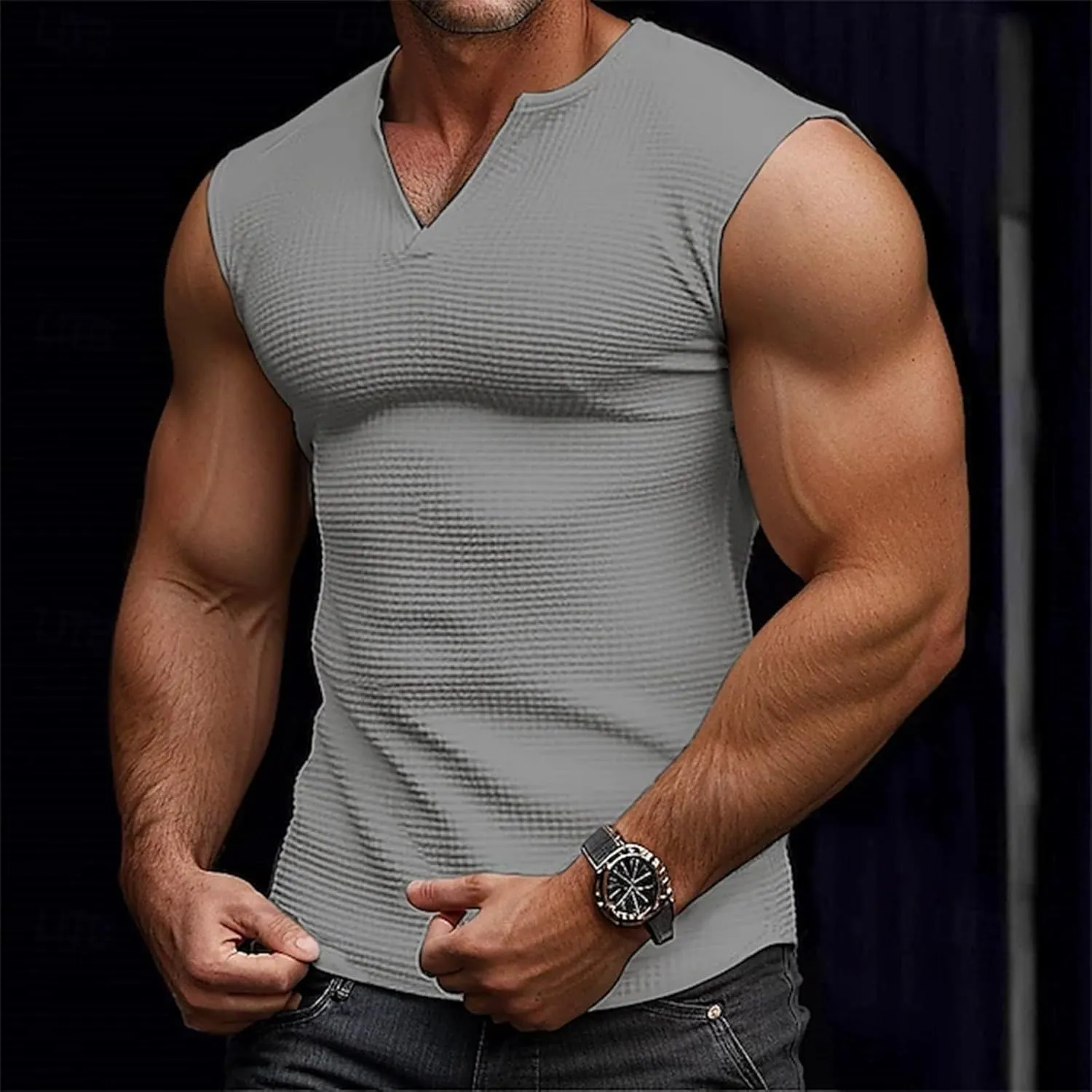 Muscle Tank Tops for Men Slim Fit Casual Sleeveless Gym Vest Waffle Knit Bodybuilding V-Neck Running Summer Tshirts
