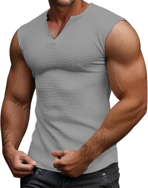 Muscle Tank Tops for Men Slim Fit Casual Sleeveless Gym Vest Waffle Knit Bodybuilding V-Neck Running Summer Tshirts