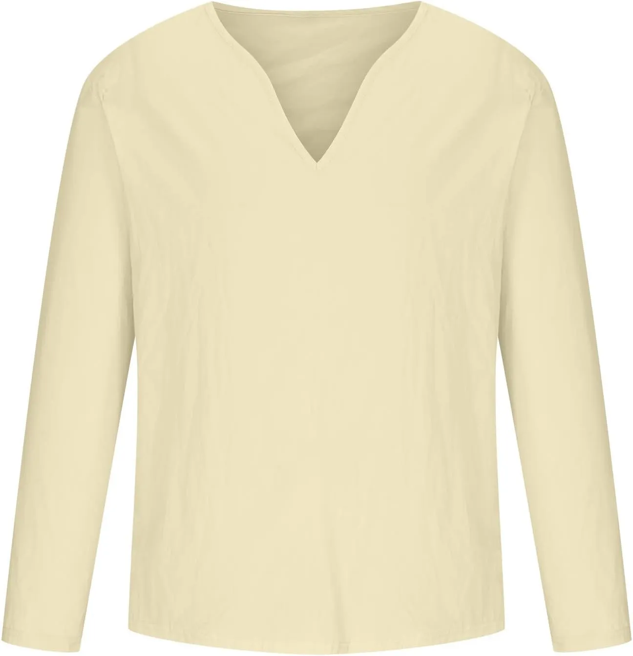 Muscularfit Mens Cotton Linen Shirts Casual Stylish Deep V Neck 3/4 Sleeve 2023 Summer Top Loose Regular-Fit Elegant T Shirt