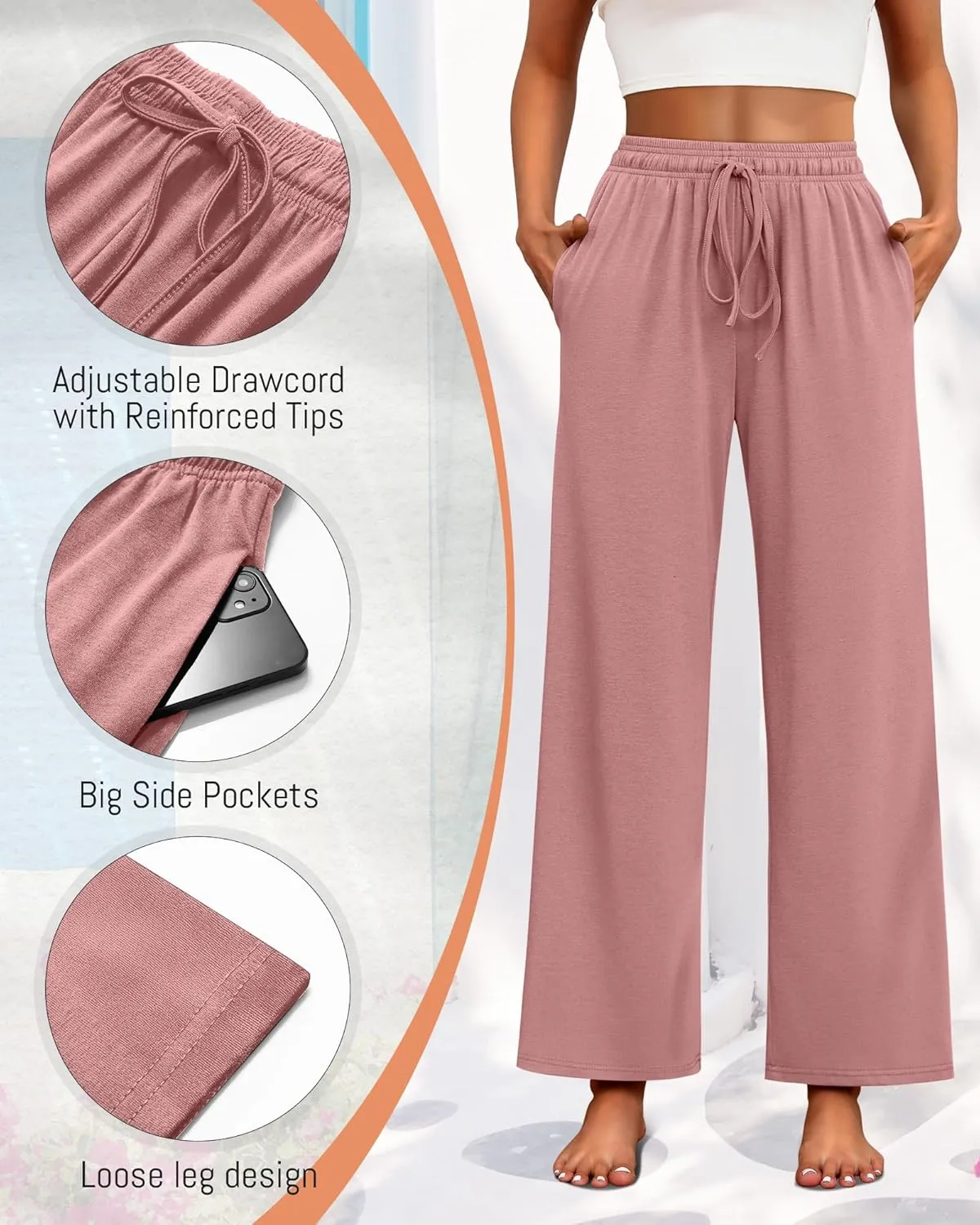 Neer 3 Pack Women's Drawstring Pants Casual Wide Leg Lounge Pants Yoga Sweatpants Loose Summer Comfy Palazzo with Pockets