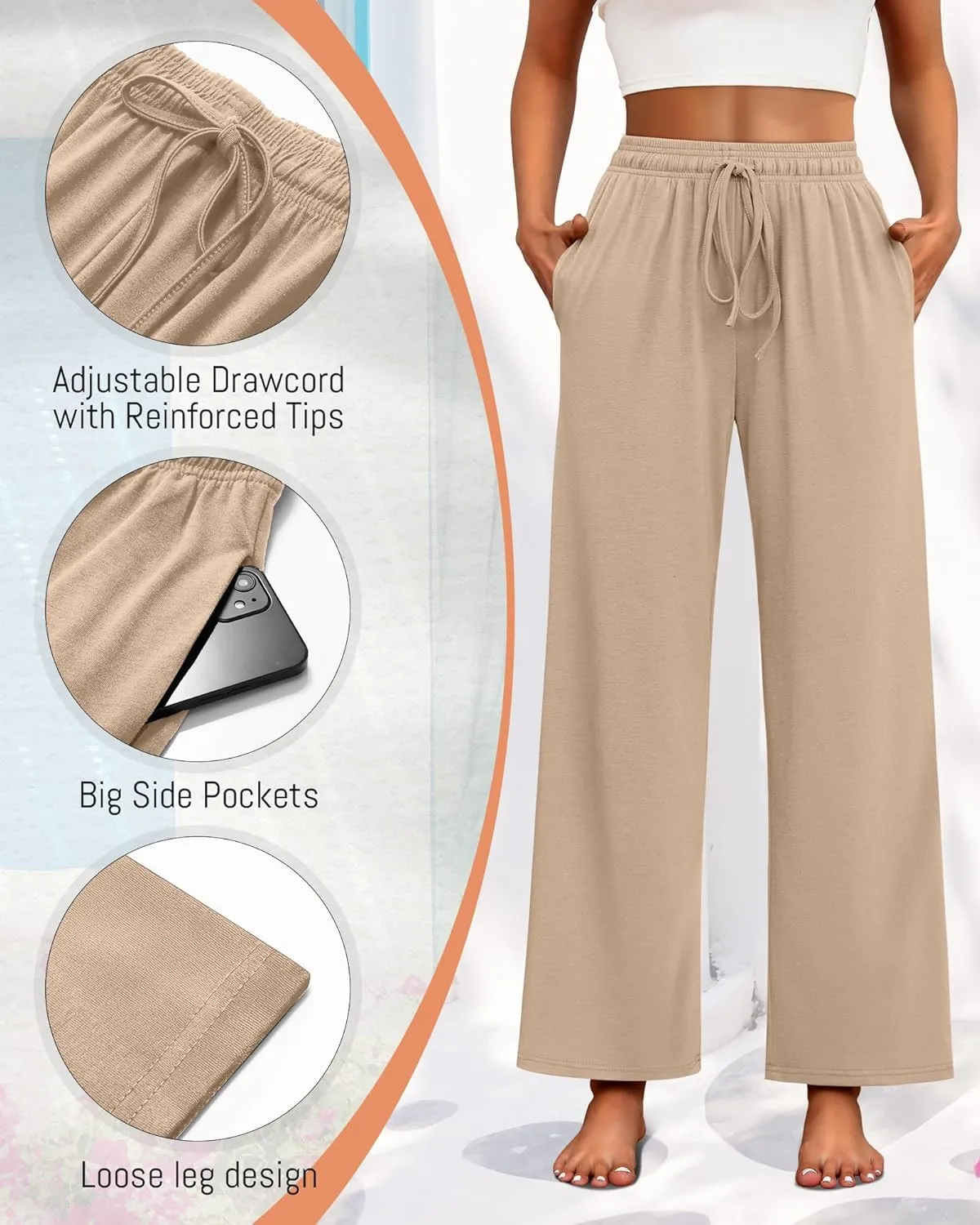 Neer 3 Pack Women's Drawstring Pants Casual Wide Leg Lounge Pants Yoga Sweatpants Loose Summer Comfy Palazzo with Pockets