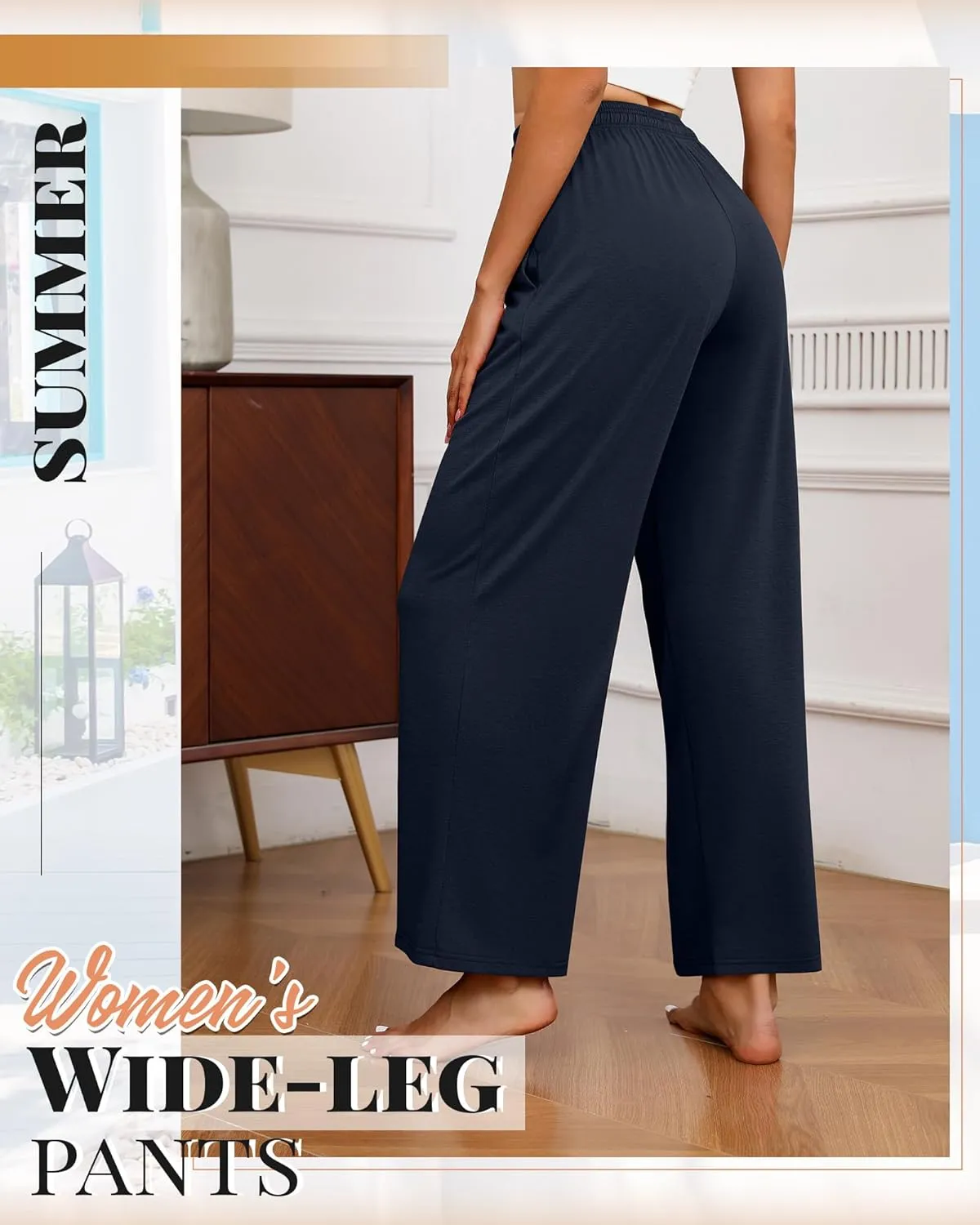 Neer 3 Pack Women's Drawstring Pants Casual Wide Leg Lounge Pants Yoga Sweatpants Loose Summer Comfy Palazzo with Pockets