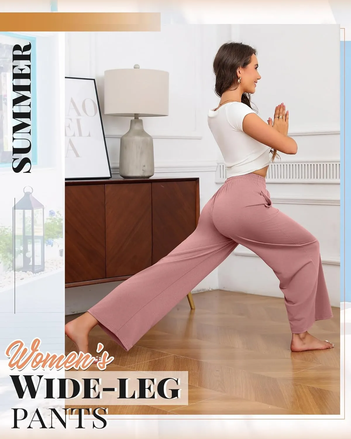 Neer 3 Pack Women's Drawstring Pants Casual Wide Leg Lounge Pants Yoga Sweatpants Loose Summer Comfy Palazzo with Pockets