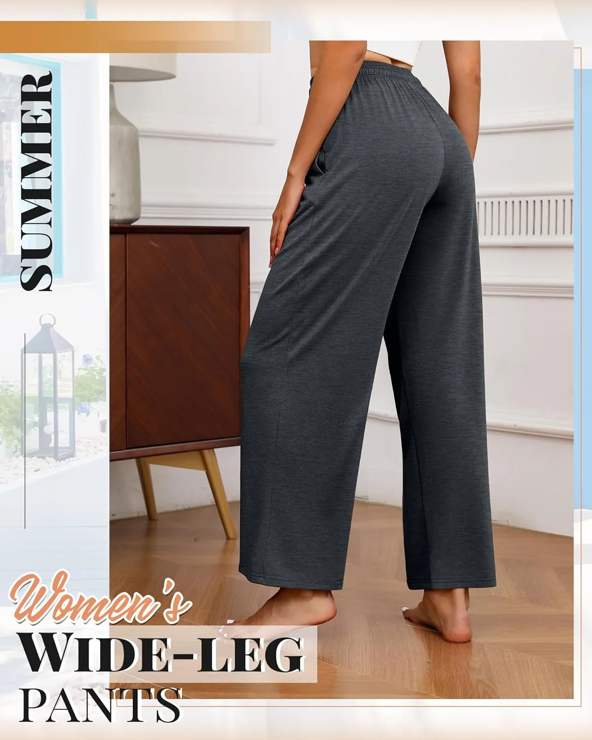 Neer 3 Pack Women's Drawstring Pants Casual Wide Leg Lounge Pants Yoga Sweatpants Loose Summer Comfy Palazzo with Pockets