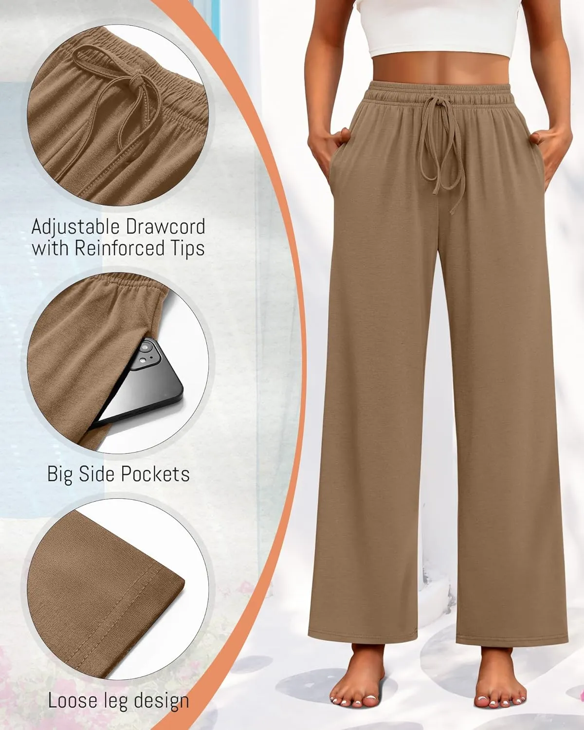 Neer 3 Pack Women's Drawstring Pants Casual Wide Leg Lounge Pants Yoga Sweatpants Loose Summer Comfy Palazzo with Pockets