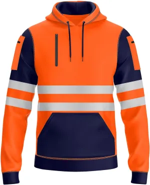 NOROZE Mens Hi-Viz Pullover Hoodie Grey Reflective Tape High Visibility Safety Coat Sweatshirt